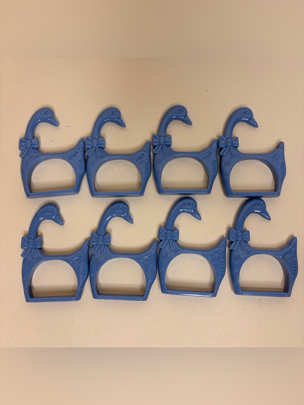 Vintage Country Blue Plastic Goose Napkin Rings Set of 8